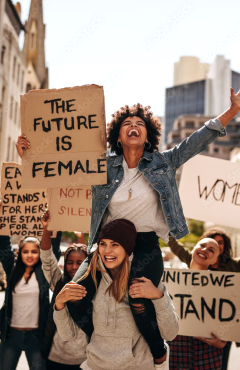 women at a women's right rally